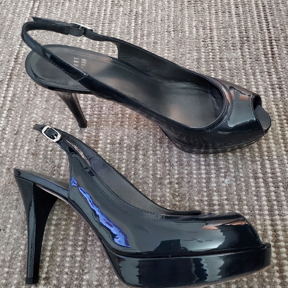 Stuart Weitzman Blue Patent Leather Slingback Heels